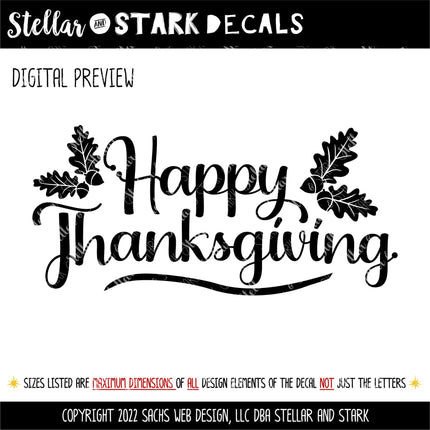 Happy Thanksgiving with Acorns & White Oak Leaves Vinyl Decal/Sticker