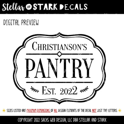 Custom Pantry Vinyl Decal/Sticker