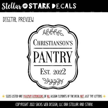Custom Pantry Vinyl Decal/Sticker