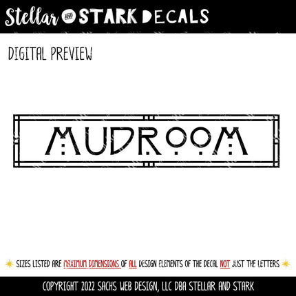 Craftsman/Arts and Crafts Mudroom Vinyl Decal/Sticker