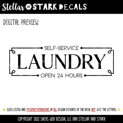 Self-Service, Open 24 hour Laundry Vinyl Decal/Sticker