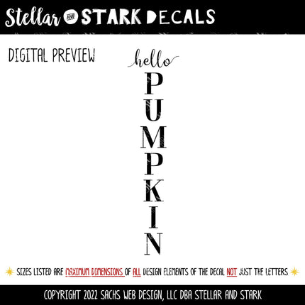 Vertical Hello Pumpkin Vinyl Decal/Sticker