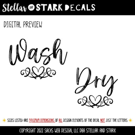 Wash and Dry with Scroll Heart Vinyl Decal/Sticker Set