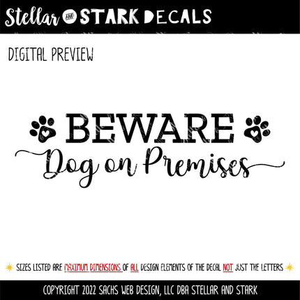 Beware Dog on Premises Vinyl Decal/Sticker