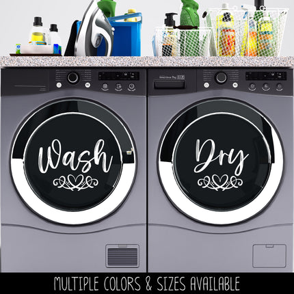Wash and Dry with Scroll Heart Vinyl Decal/Sticker Set