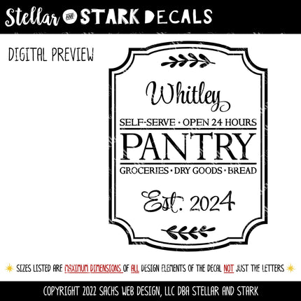 Custom Pantry Vinyl Decal/Sticker