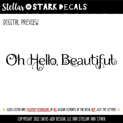 Oh Hello, Beautiful Vinyl Decal/Sticker