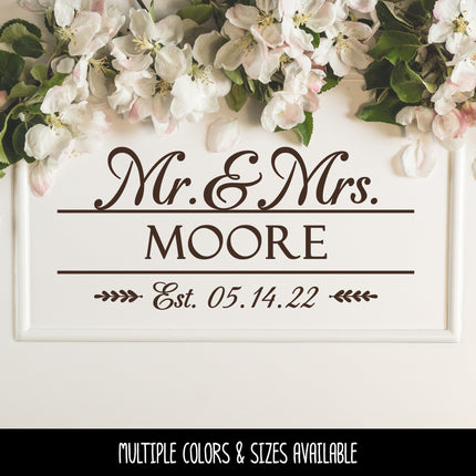 Customizable Mr. & Mrs. Name and Year Vinyl Decal/Sticker
