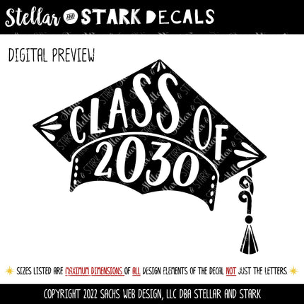 2030 Graduation Cap Vinyl Decal/Sticker