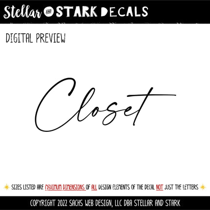 Modern Script Closet Vinyl Decal/Sticker