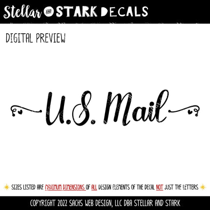 U.S. Mail with Swirl Decoration Vinyl Decal/Sticker