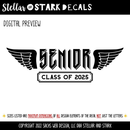 2025 Senior Class of 2025 With Wings Vinyl Decal/Sticker