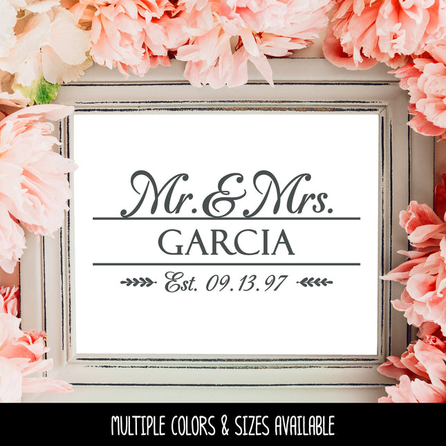 Customizable Mr. & Mrs. Name and Year Vinyl Decal/Sticker