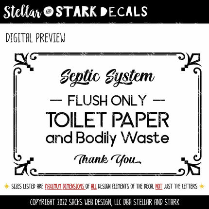 Septic System Flush Only Toilet Paper Vinyl Decal/Sticker