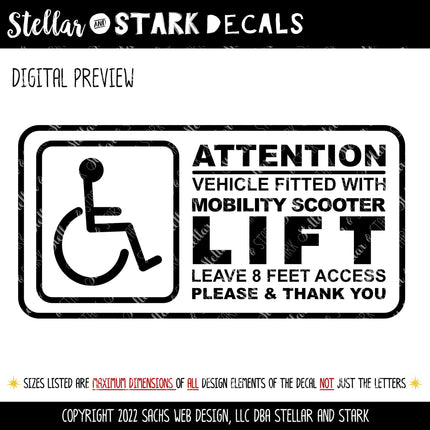 Handicap Mobility Scooter Lift Access Vinyl Decal/Sticker